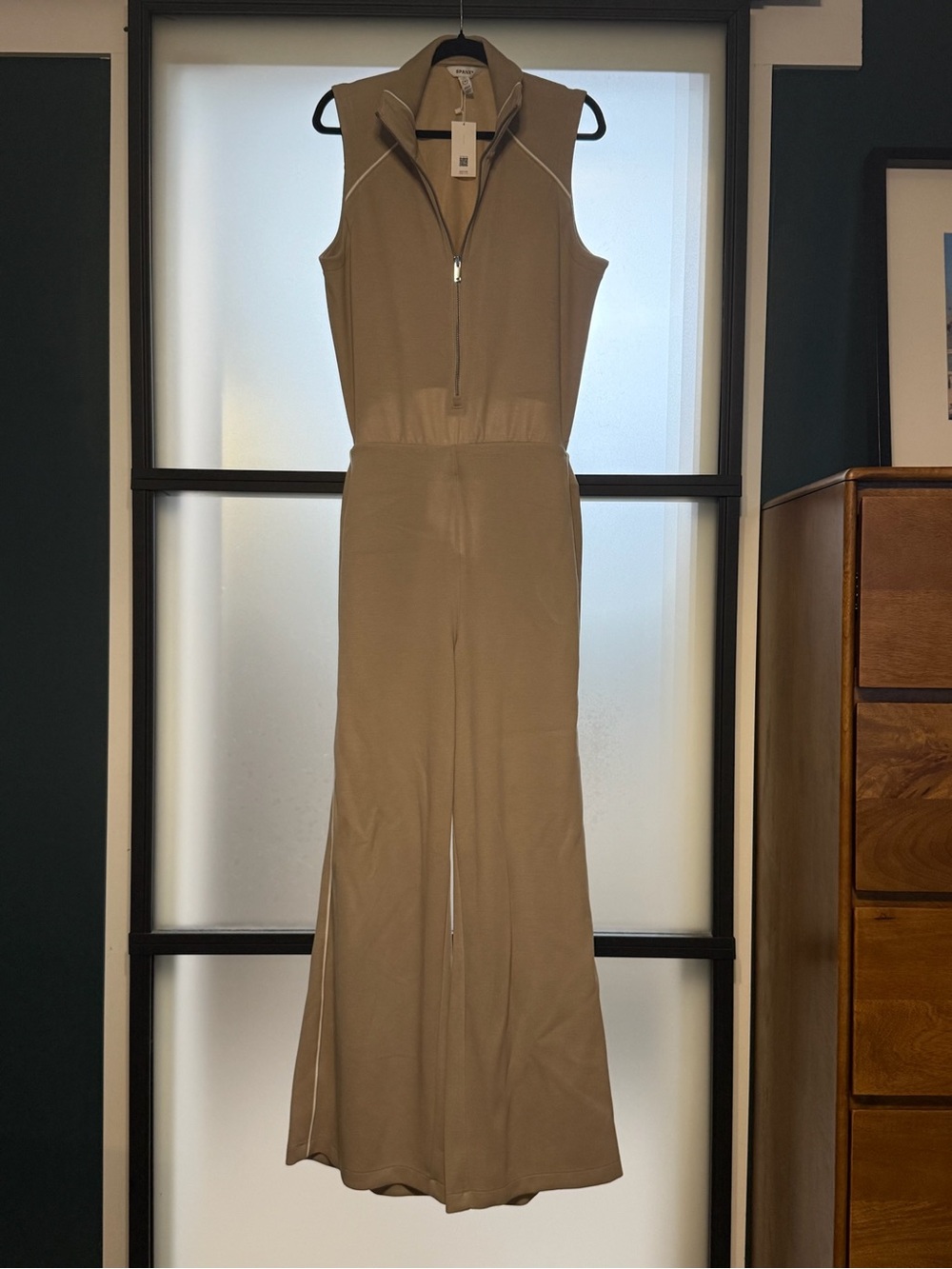 Spanx Sleeveless Zip-Front Jumpsuit in Khaki
